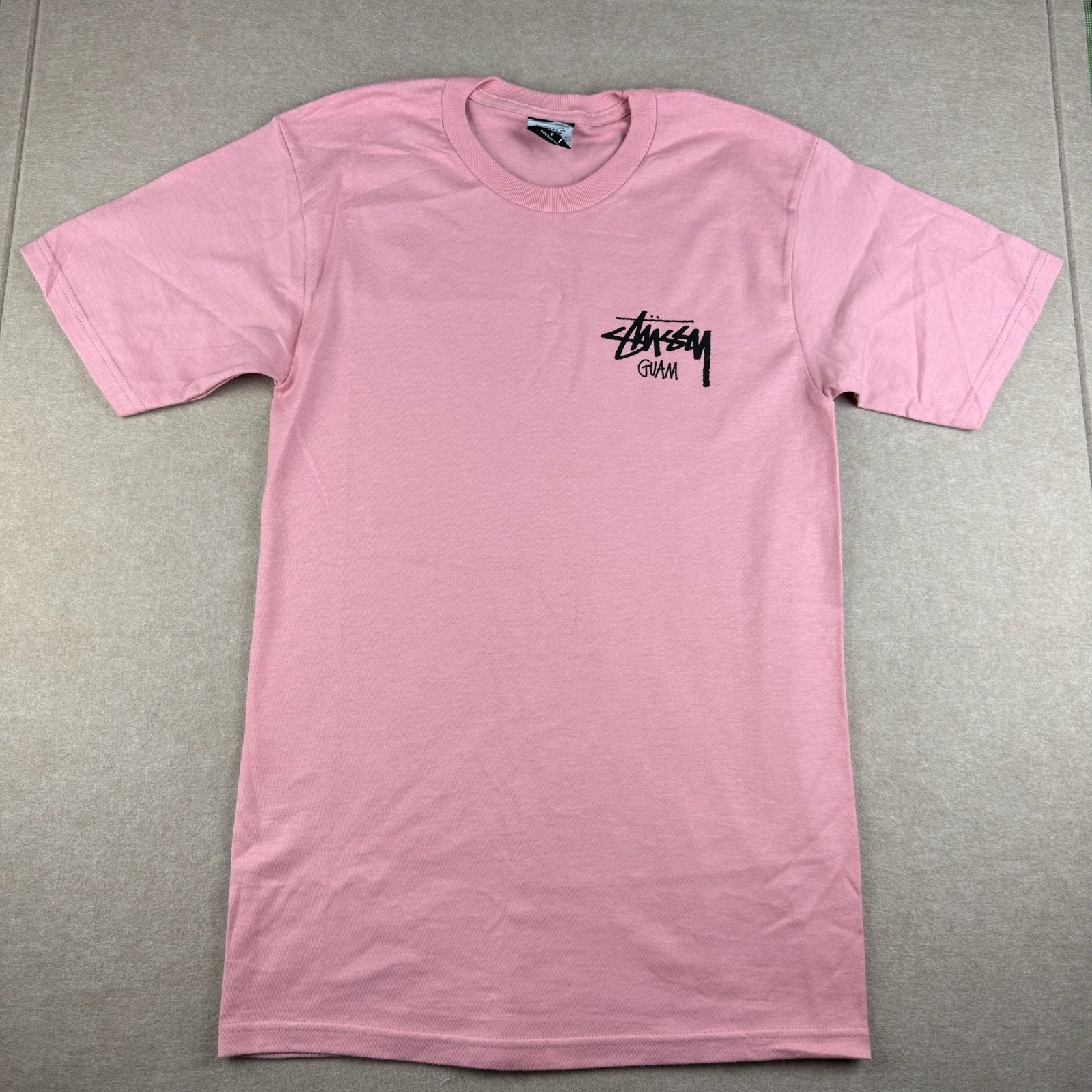 Stussy Guam Shirt Mens S Pastel Pink Logo Streetwear Skate Surf Graphic Tee