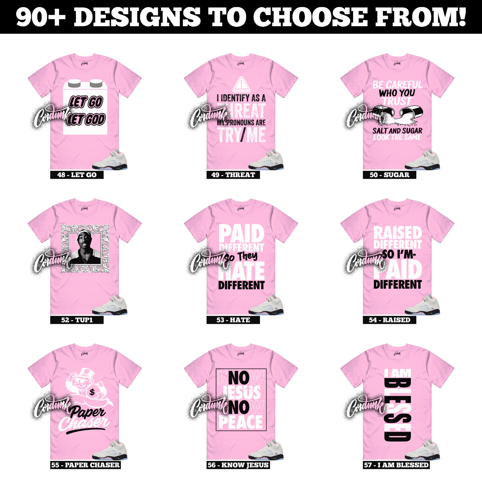 5 Medium Soft Pink White Black Foam Triple Sneaker T Shirt