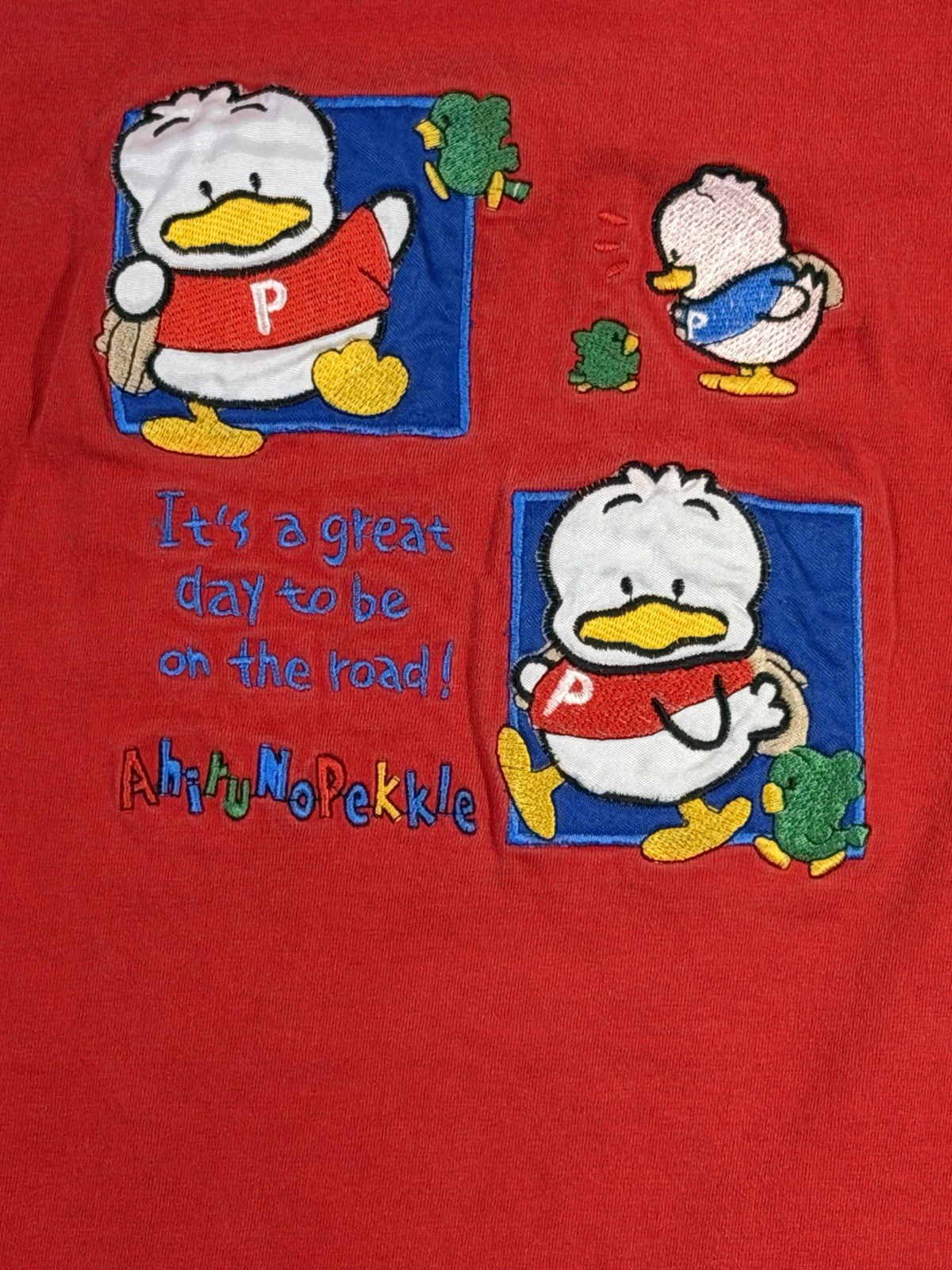 Ahiru No Pekkle Embroidered Duck T Shirt Red Japanese Kawaii Sanrio Tee