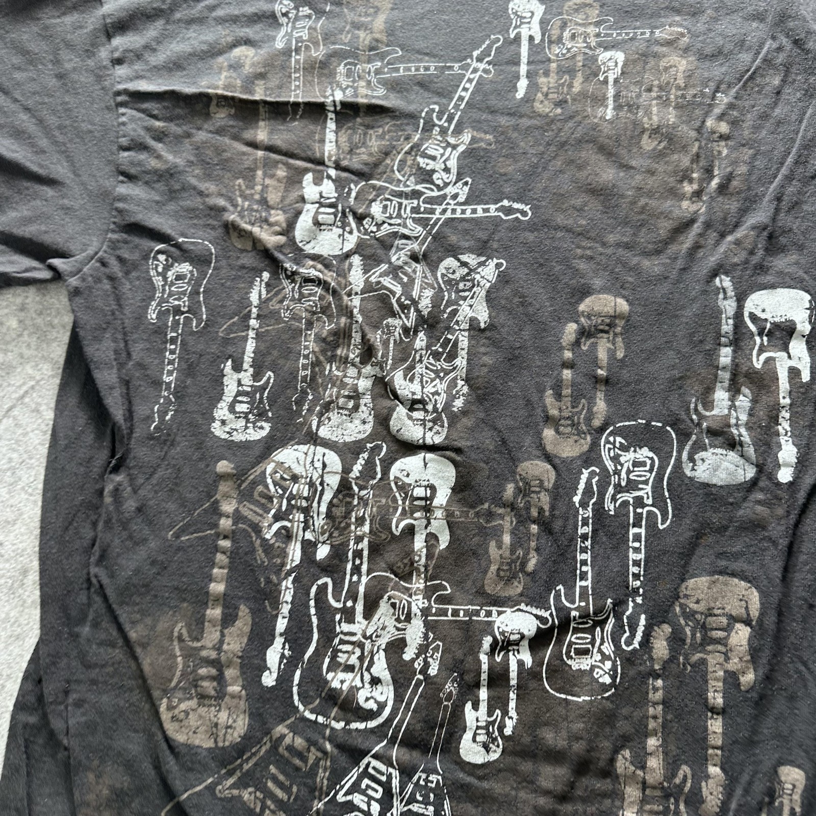 Ink Inc Shirt Mens Large Black Allover Guitar Graphic Tee Music Rock Print