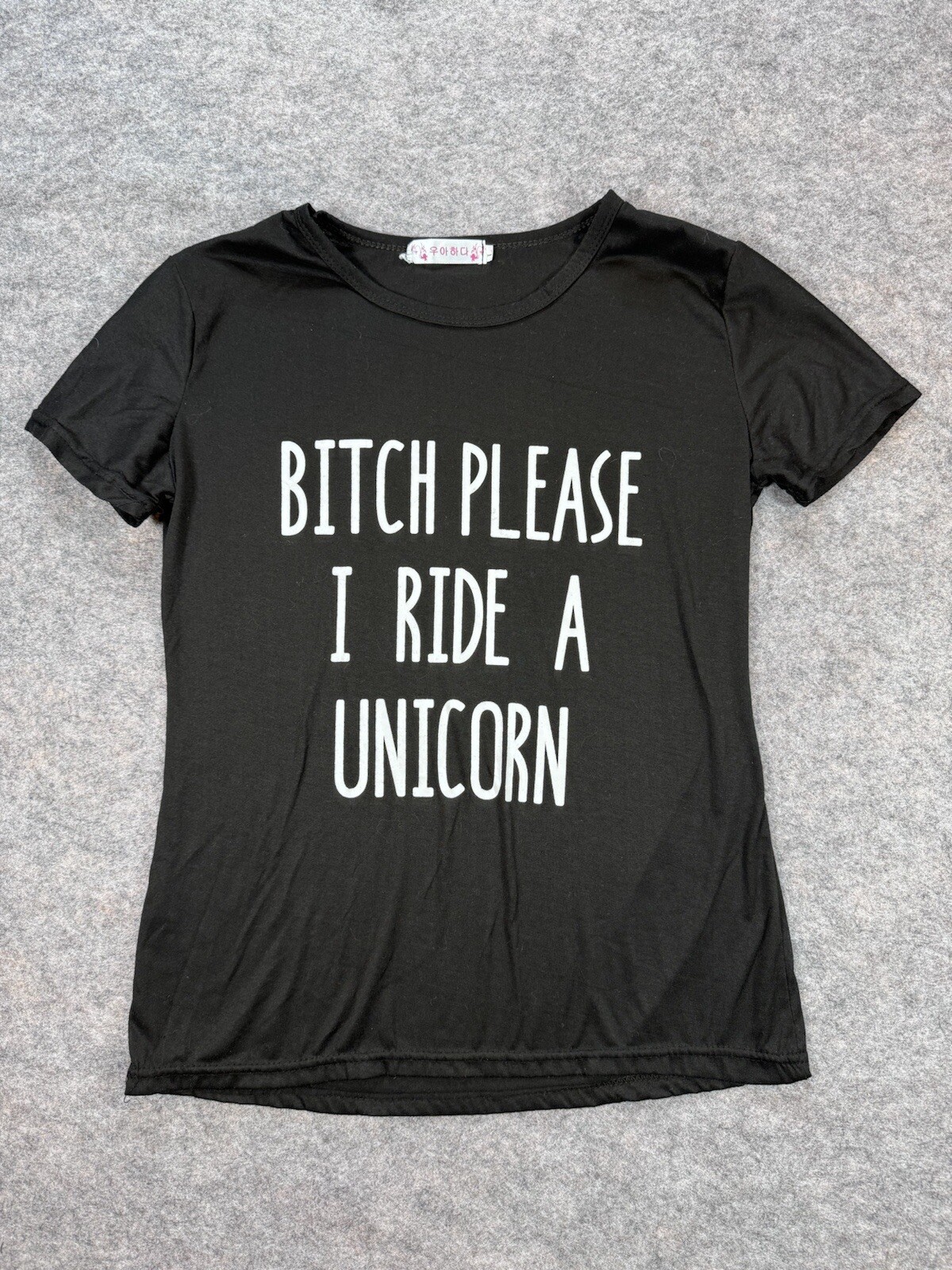 Elegant in Korean Shirt Women Small Bitch I Ride a Unicorn Black Semi-Fitted