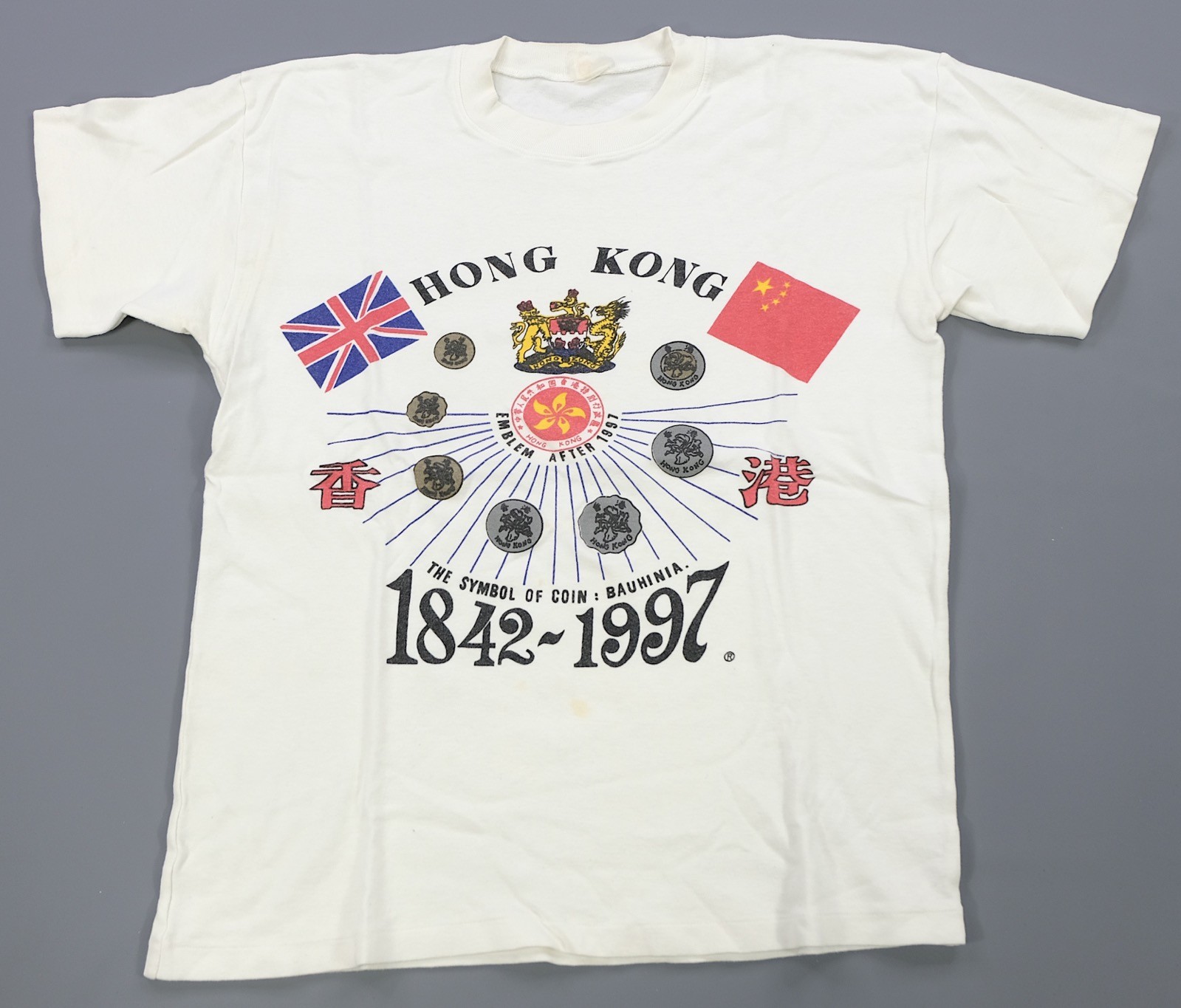 Rare Vintage Hong Kong Handover To China Coat of Arms Bauhinia 1997 T Shirt 90s