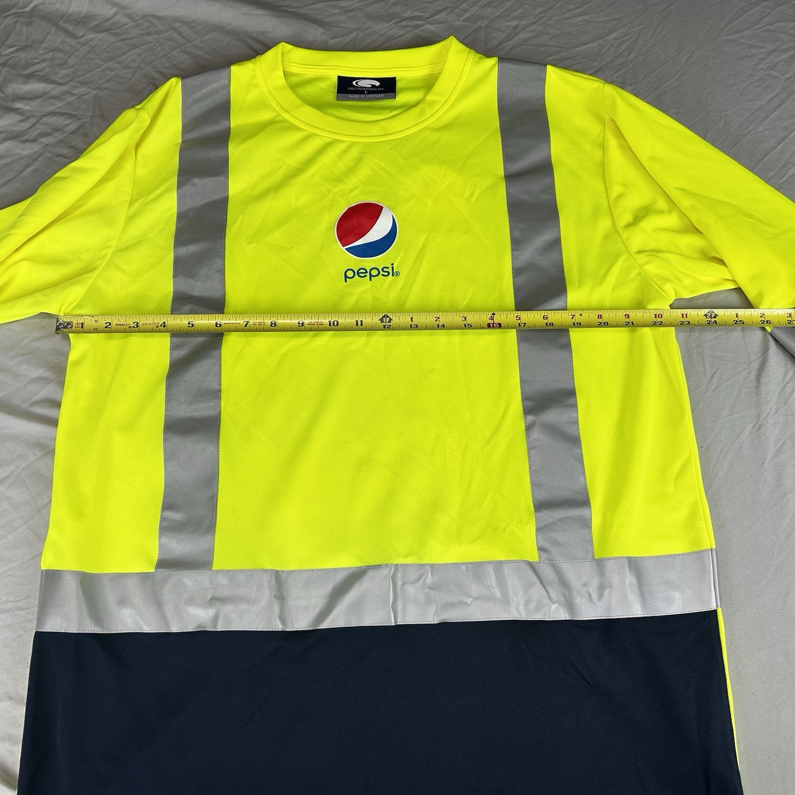 PEPSI Recycled Plastic Long Sleeve T-Shirt Large Reflective Neon Yellow NICE!