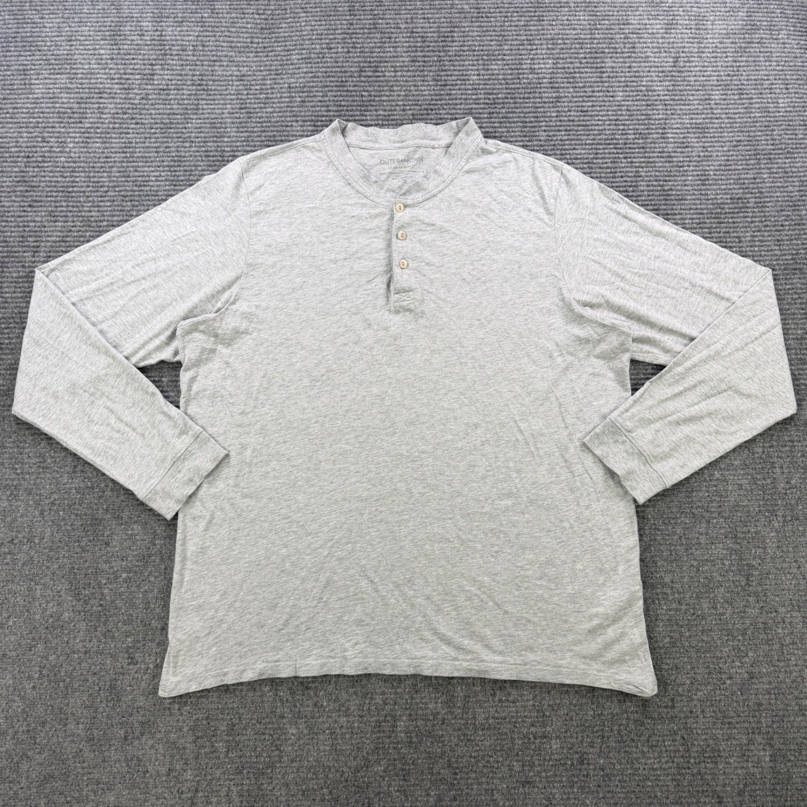 Outerknown Sojourn Henley Grey Organic Pima Cotton Long Sleeve Shirt Mens XL