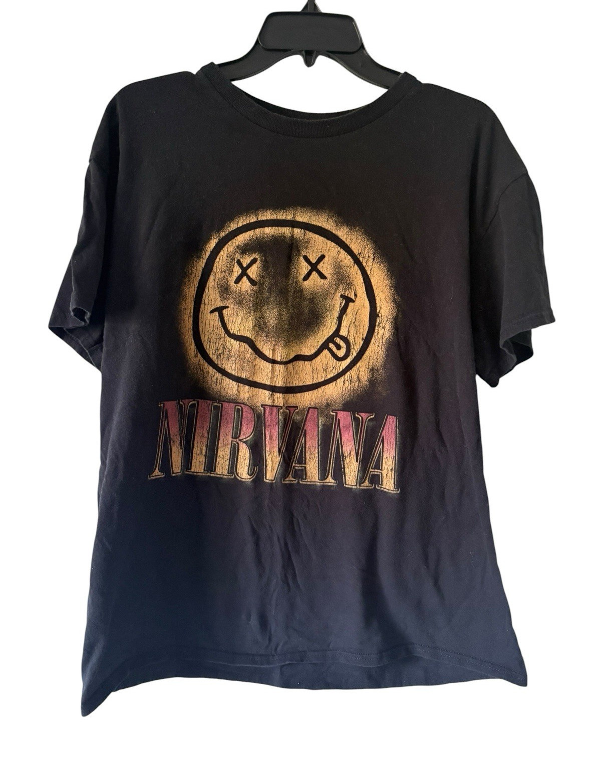 Nirvana Logo Black Graphic Print Crew Neck Short Sleeve T-Shirt Men’s L