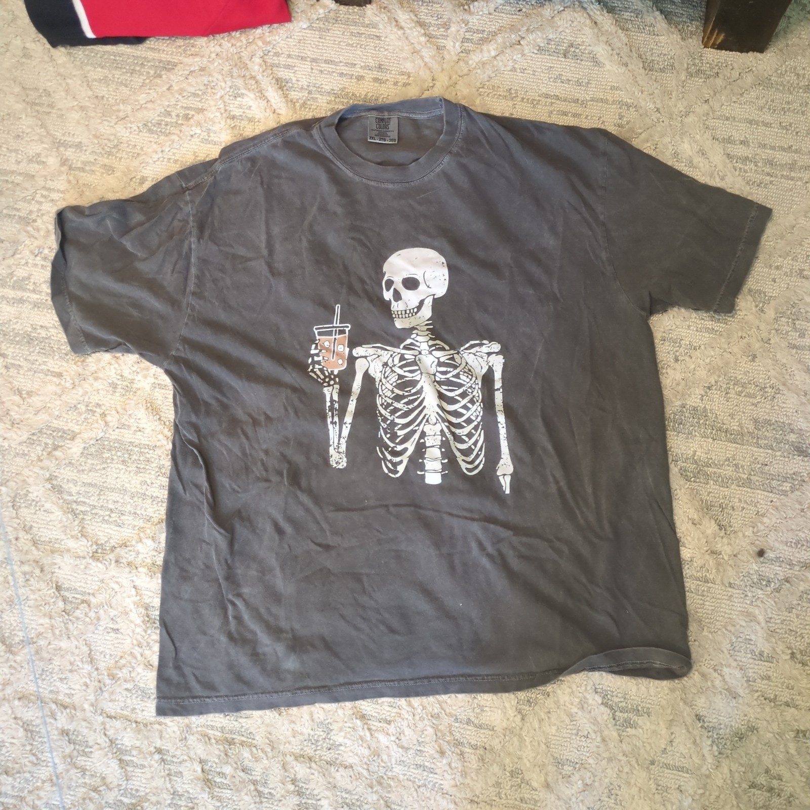 Oversized Comfort Colors Gray Skeleton Coffee Graphic T-Shirt 2XL