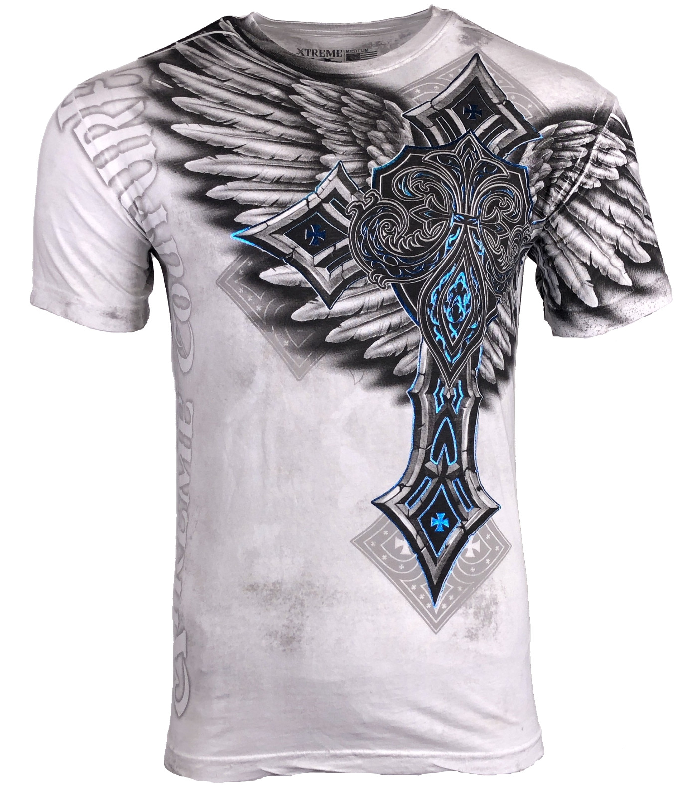 Xtreme Couture by Affliction Men’s T-Shirt LAST BLOW White Biker Wings MMA