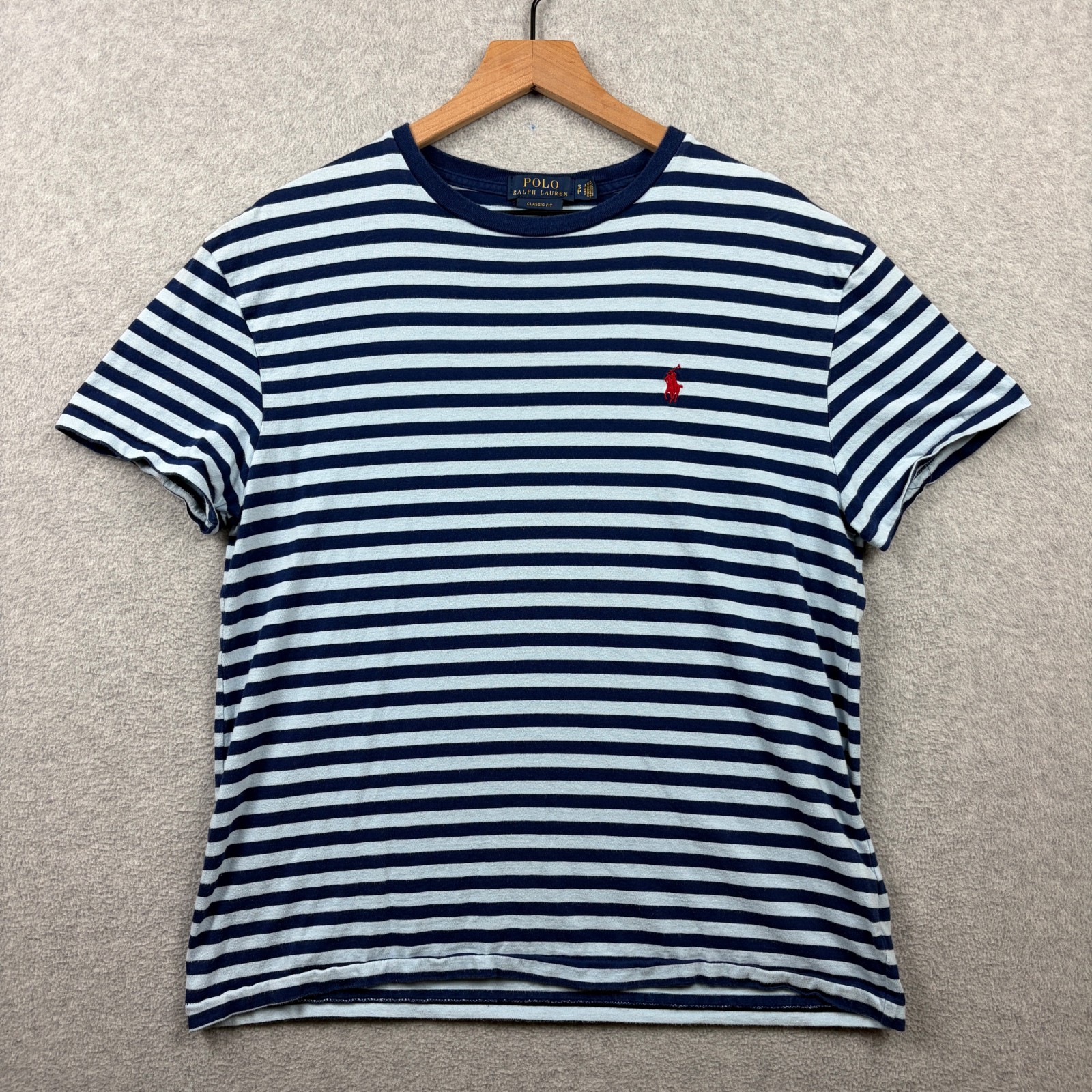 Polo Ralph Lauren T Shirt Mens Small Blue Striped Classic Prep Coastal Pony Tee
