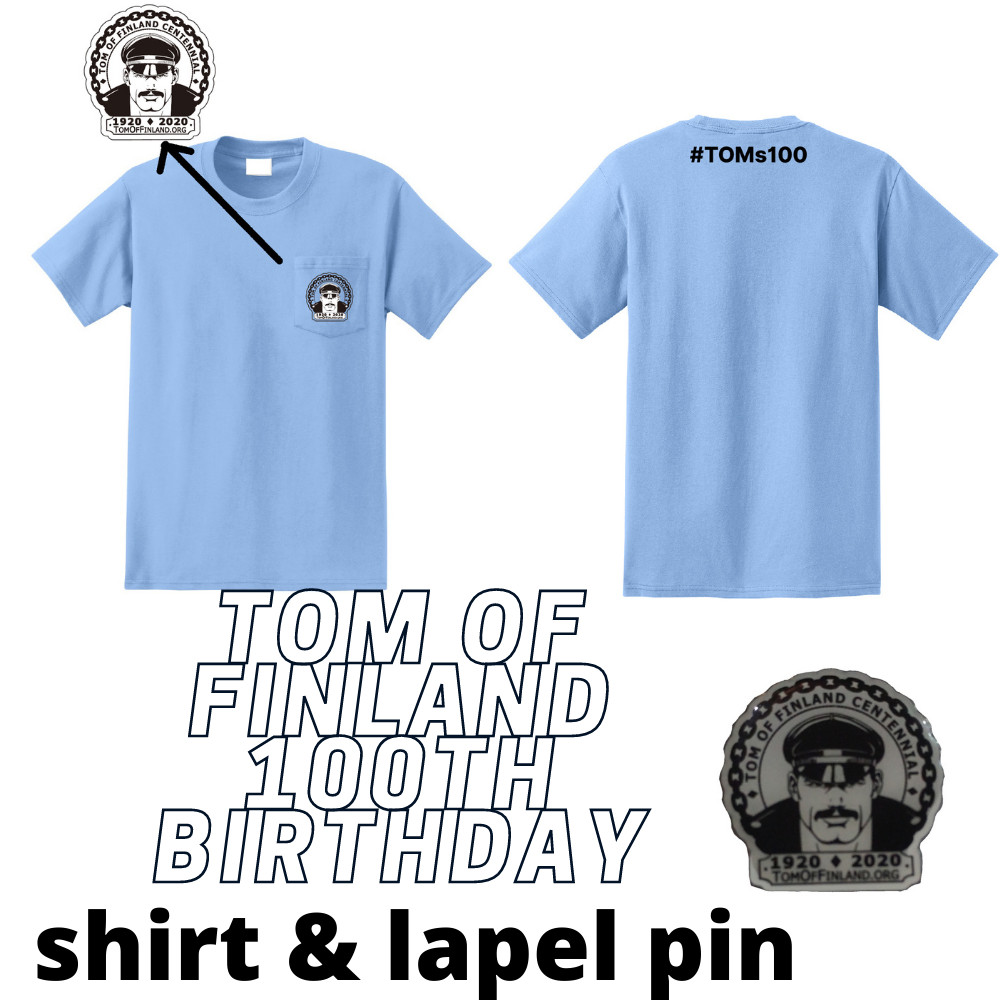 Tom of Finland 100th Birthday 100 T-shirt Tee Shirt and Pin Enamel Lapel Pin