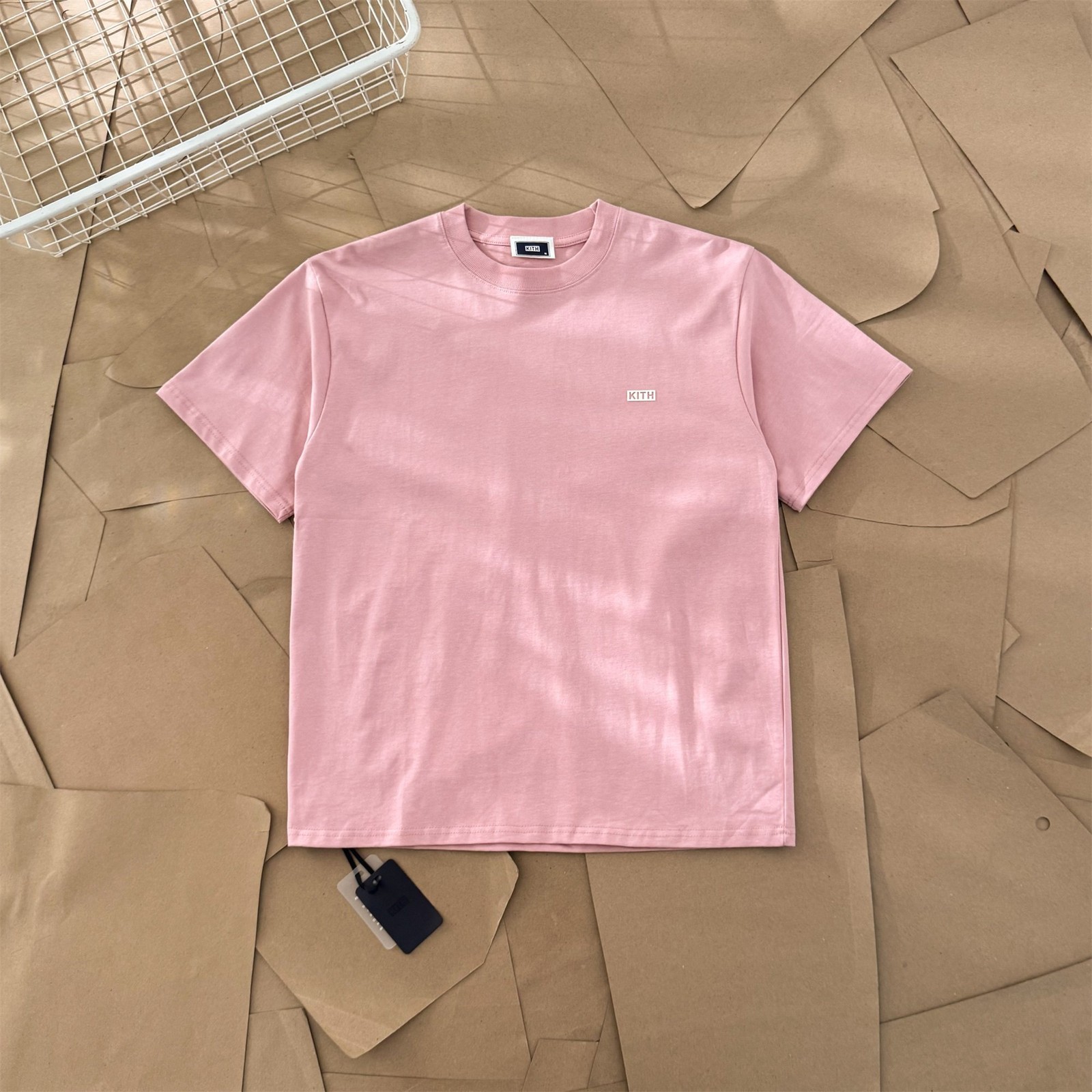 Kith Simple Flocked Small Box Logo Loose Neck Solid Color Short Sleeve Couple