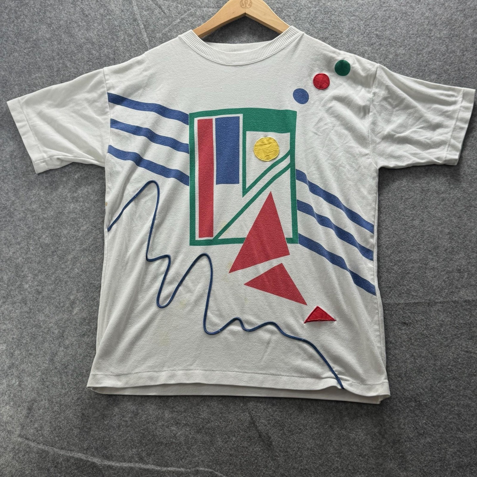 Vintage SS Abstract Geometric Shirt Mens L White Colorblock Graphic Tee Crewneck