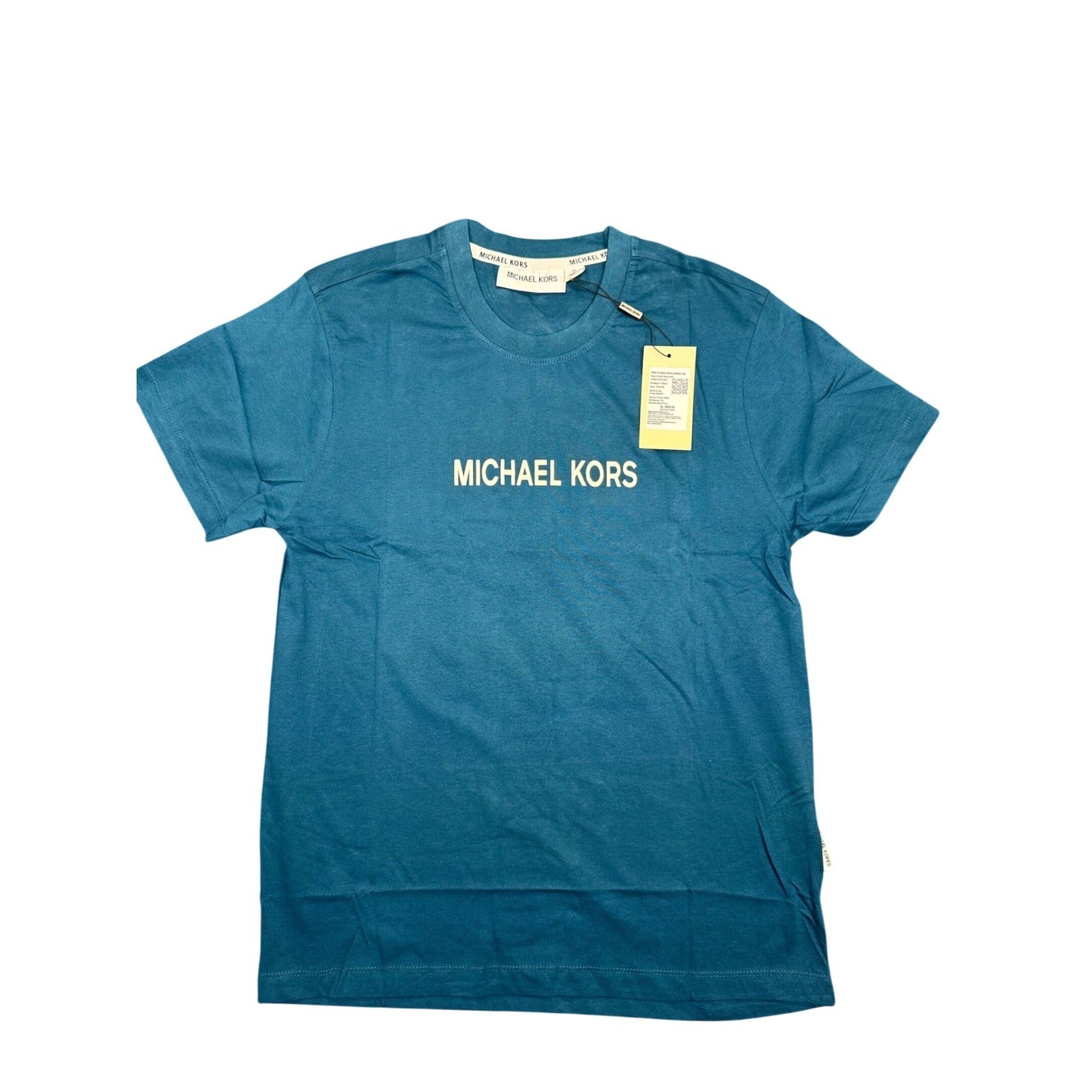 Michael Kors Mens Peacock Blue Graphic Wave Logo T-Shirt M NEW