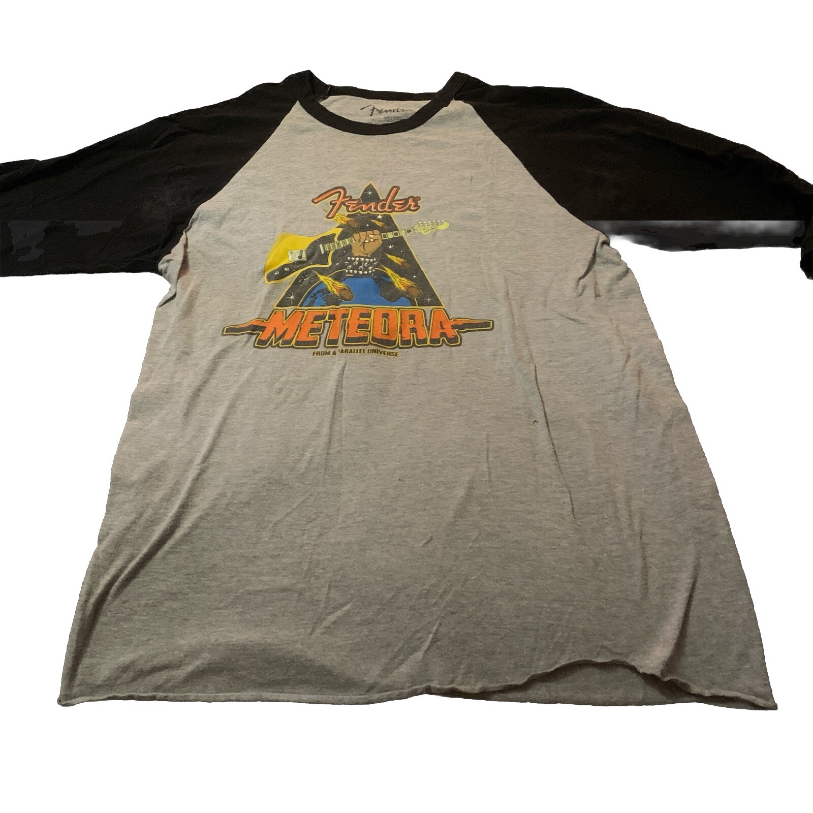 Fender Meteora Tshirt Size Medium 3/4 Sleeve Graphic Tee