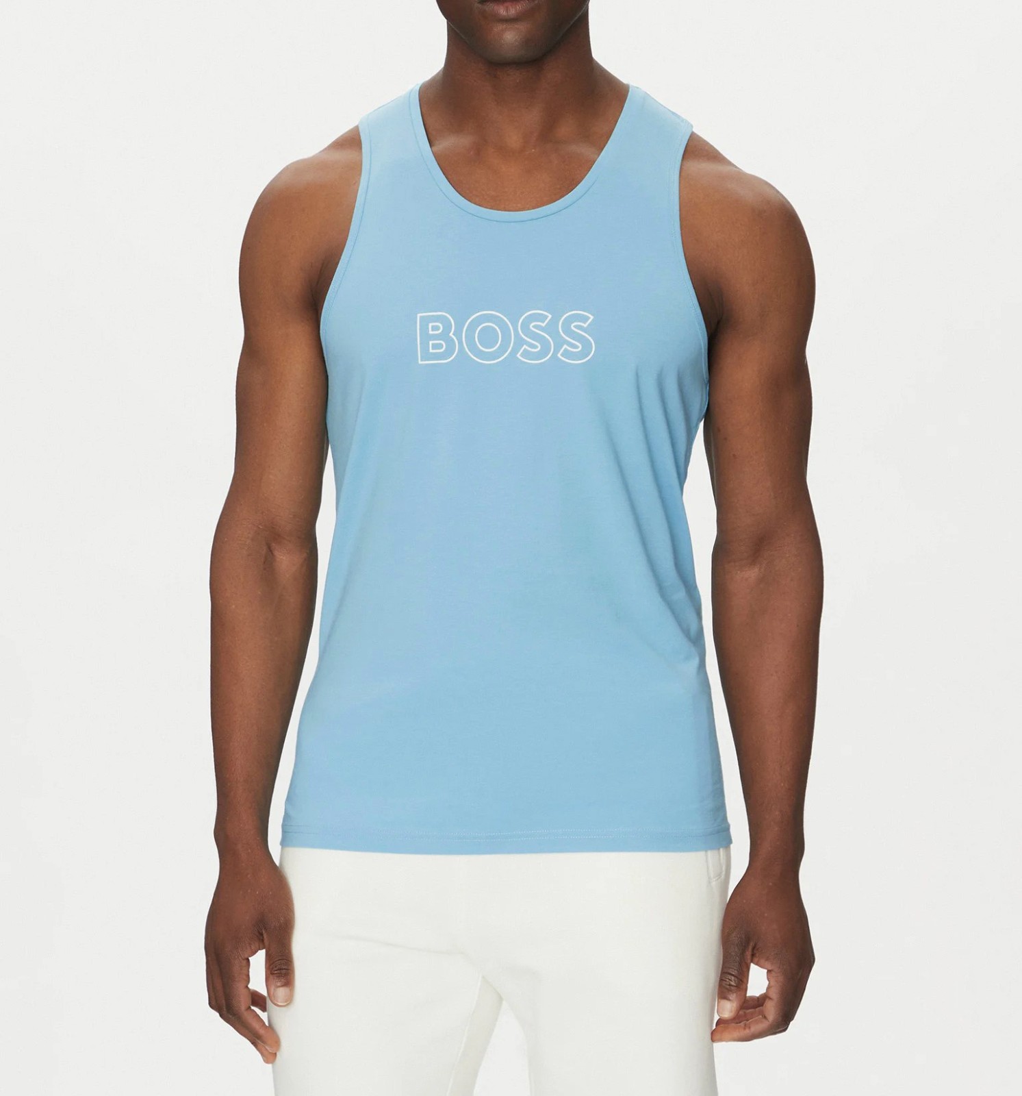 HUGO BOSS Sky Blue Regular Fit Beachwear Cotton TANK TOP MEDIUM