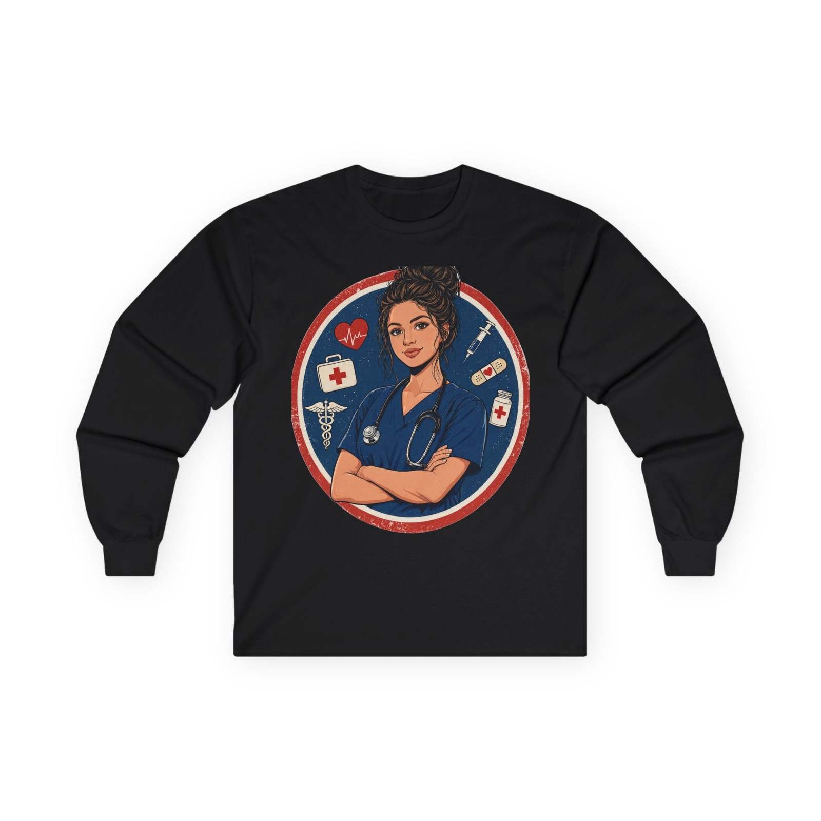 Nurse Badge RN Long Sleeve Tee Unisex Healthcare Made in USA