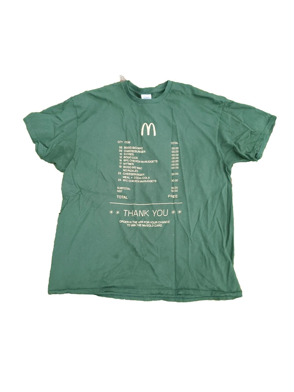 McDonald’s McGold Card Receipt Thank You Green Crew T-Shirt Men’s XL