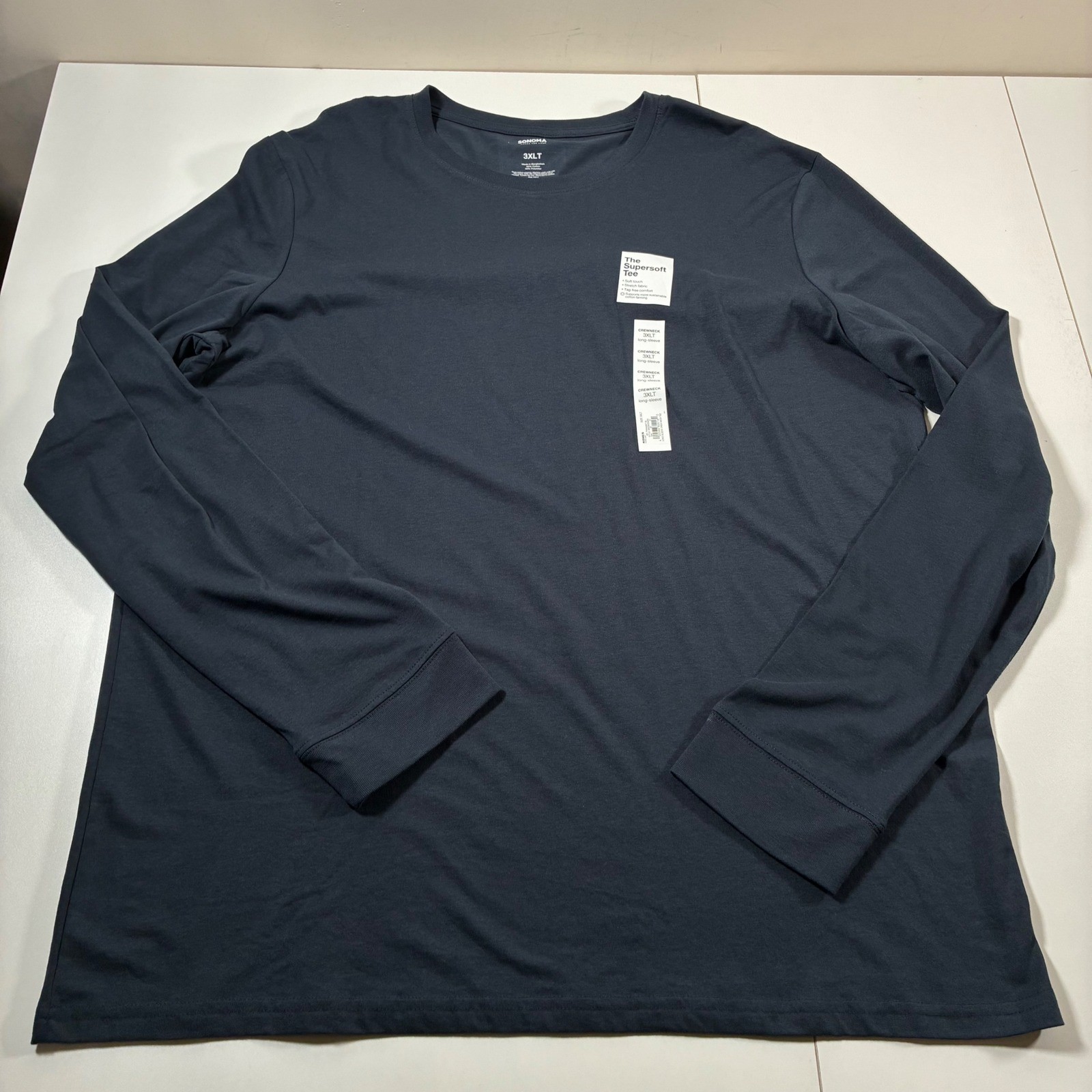 NEW Sonoma Long Sleeve Tee Mens 3XLT Tall Blue Supersoft Crewneck Cotton Blend