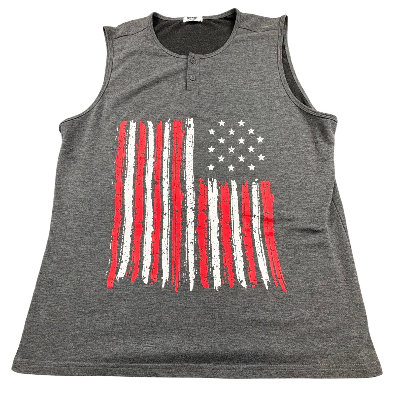 Coofandy Mens XL Gray Tank Top Sleeveless American Flag Patriotic Graphic Shirt