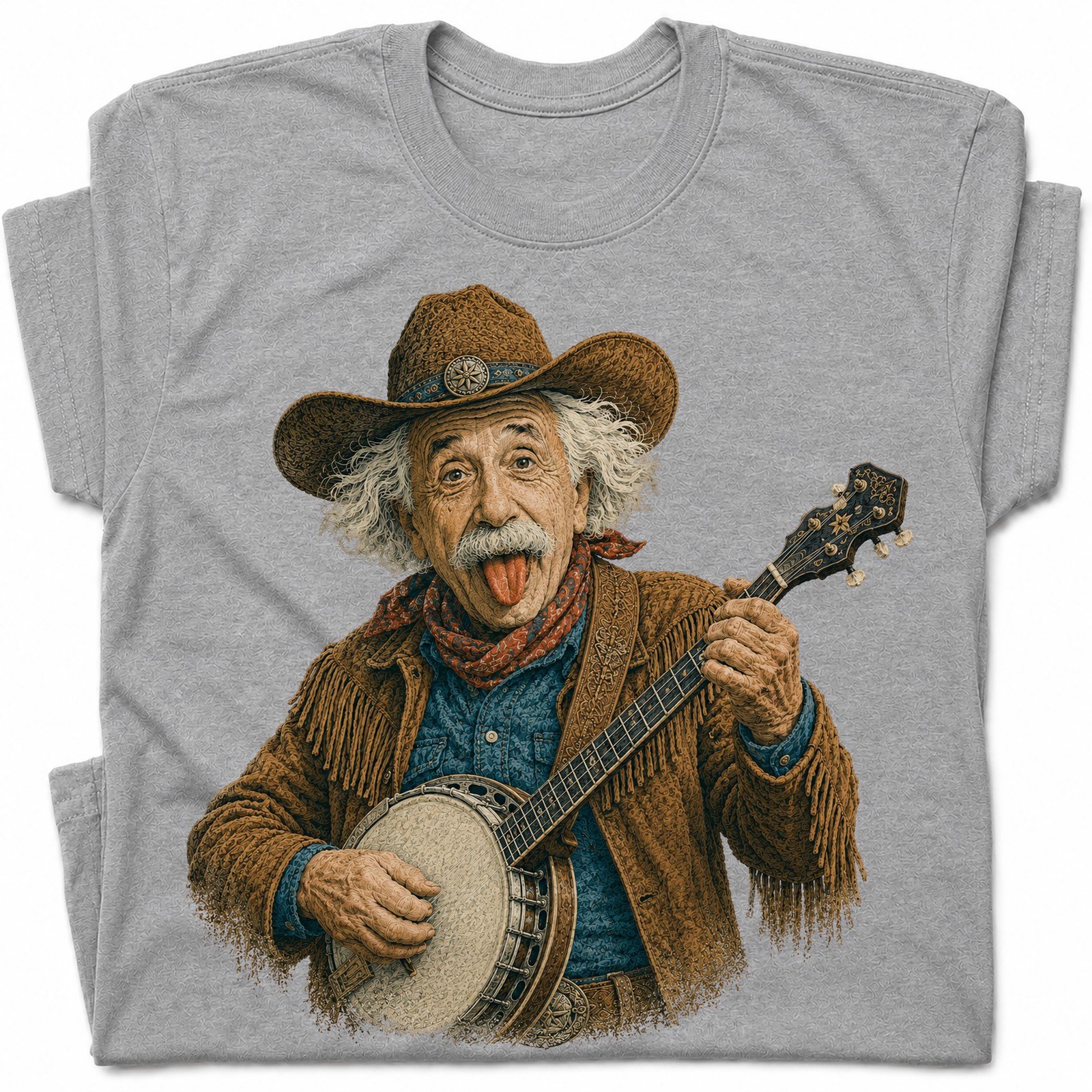 Einstein Cowboy Banjo Player Funny T-Shirt Novelty Country Tee