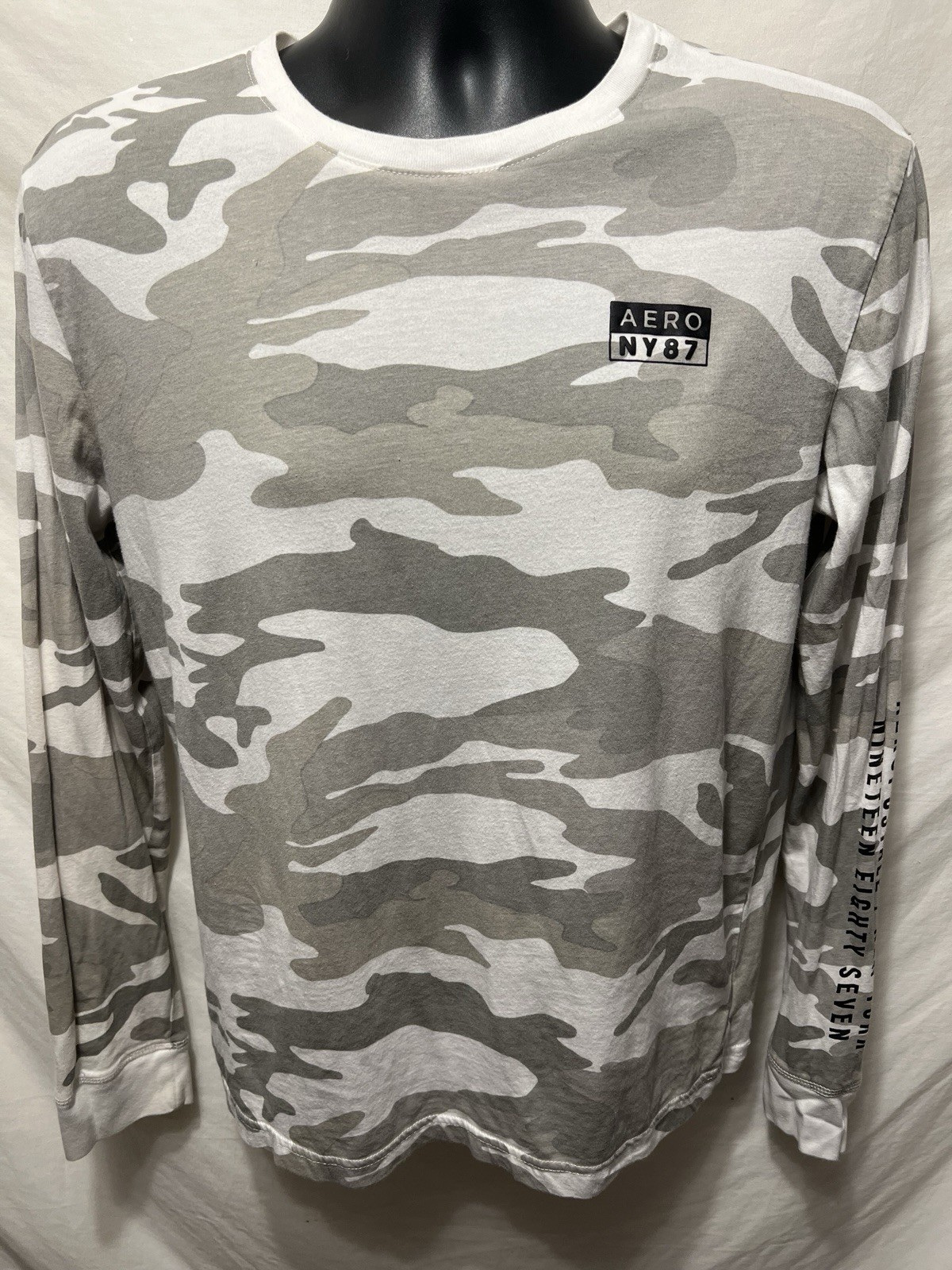 Aeropostale Shirt Mens M Gray Camouflage Brand Long Sleeve Graphic Casual Top A9