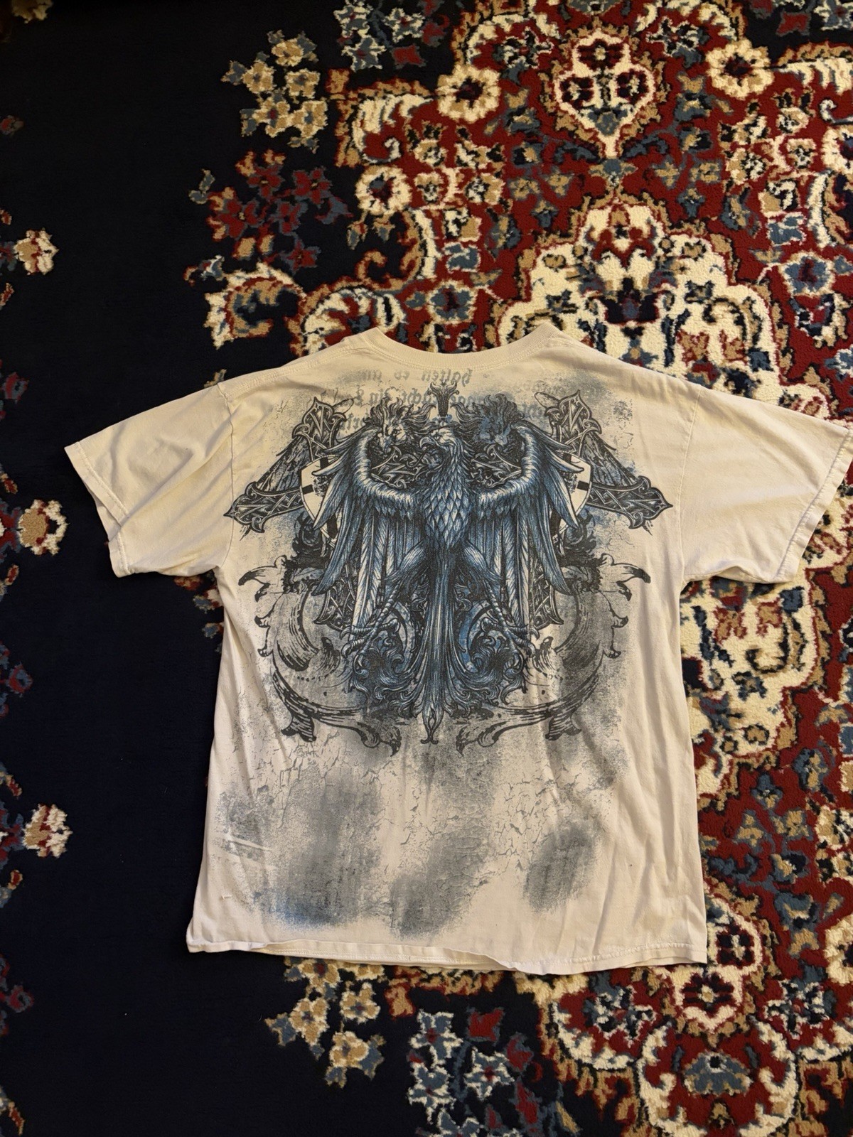 MMA Elite Men’s L White Eagle Graphic Print Crew Neck Short Sleeve Cotton Tee
