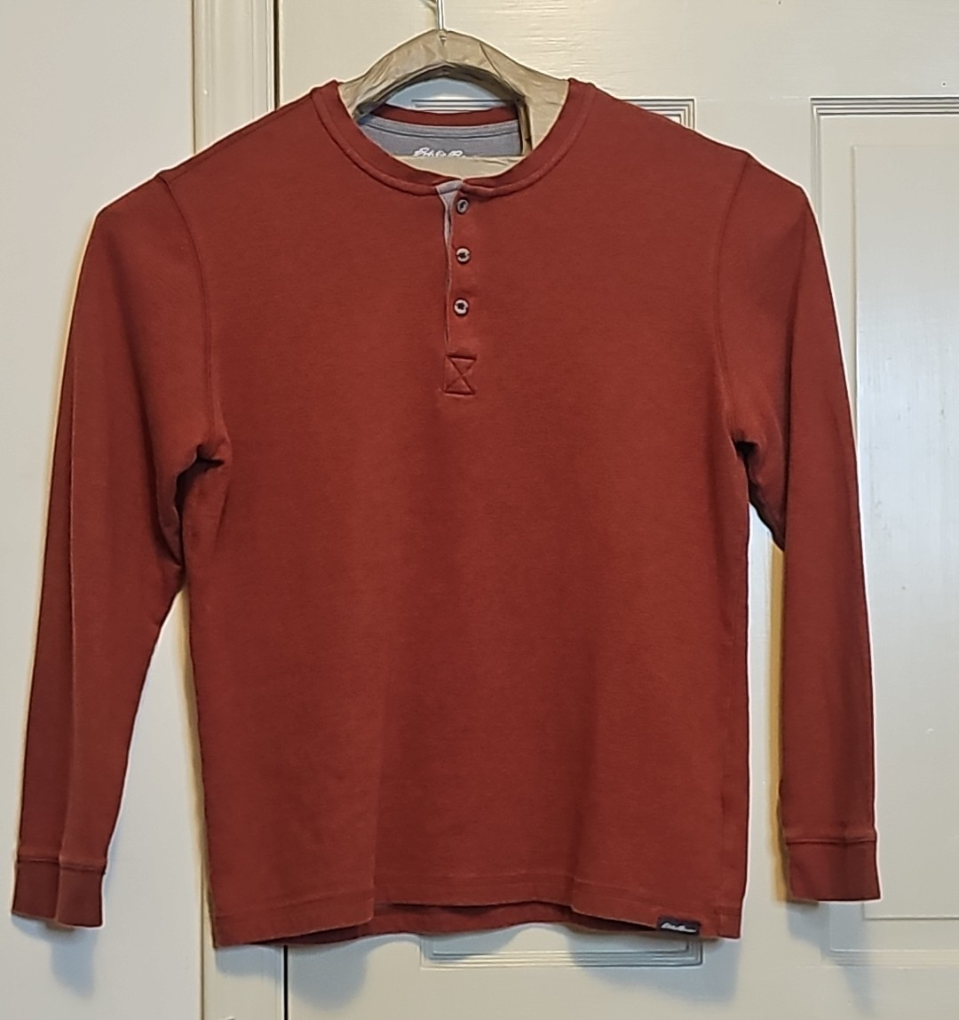 Eddie Bauer Mens Large Henley orange Ultrasoft long Sleeve pull on