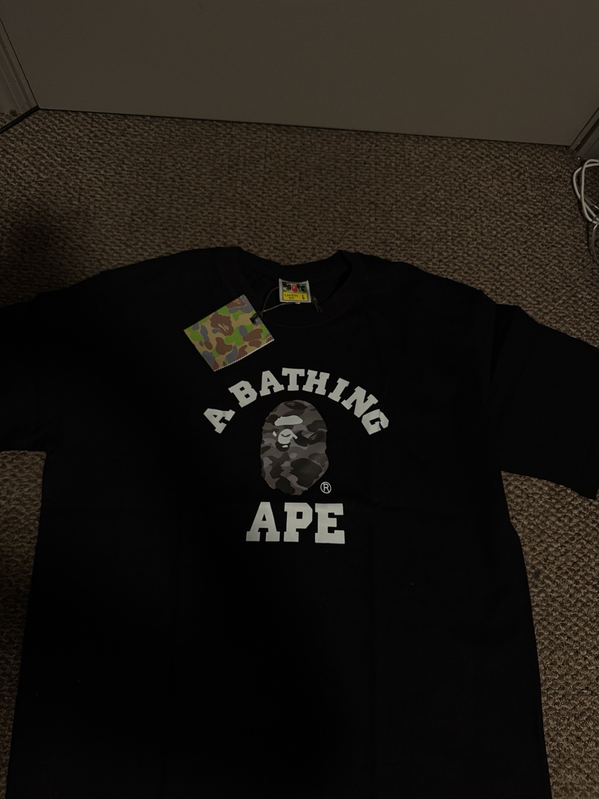 A Bathing Ape BAPE College Logo Graphic Tee Men’s L Black Cotton Jersey