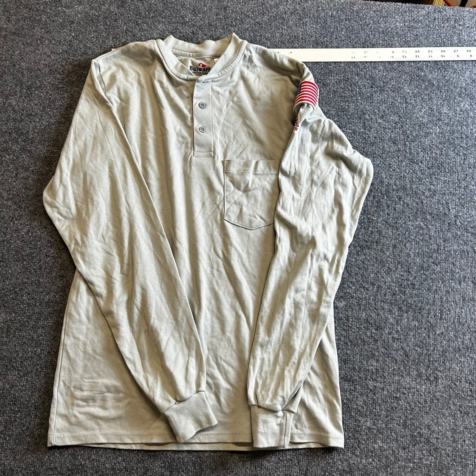 Bulwark Shirt Mens XS-RG Khaki Gray Flame Resistant Henley Long Sleeve Workwear