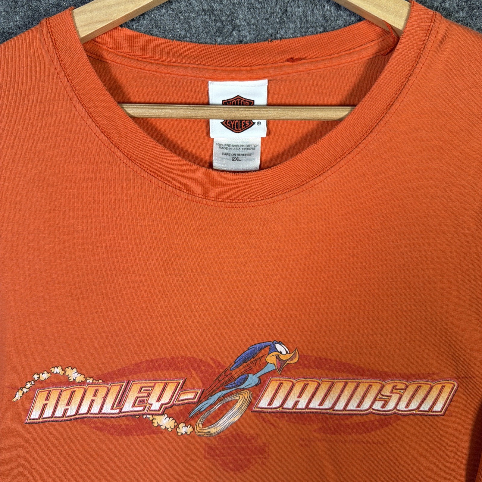 Vintage Harley Davidson Shirt 2XL Orange 90s Long Sleeve Flames Looney Tunes