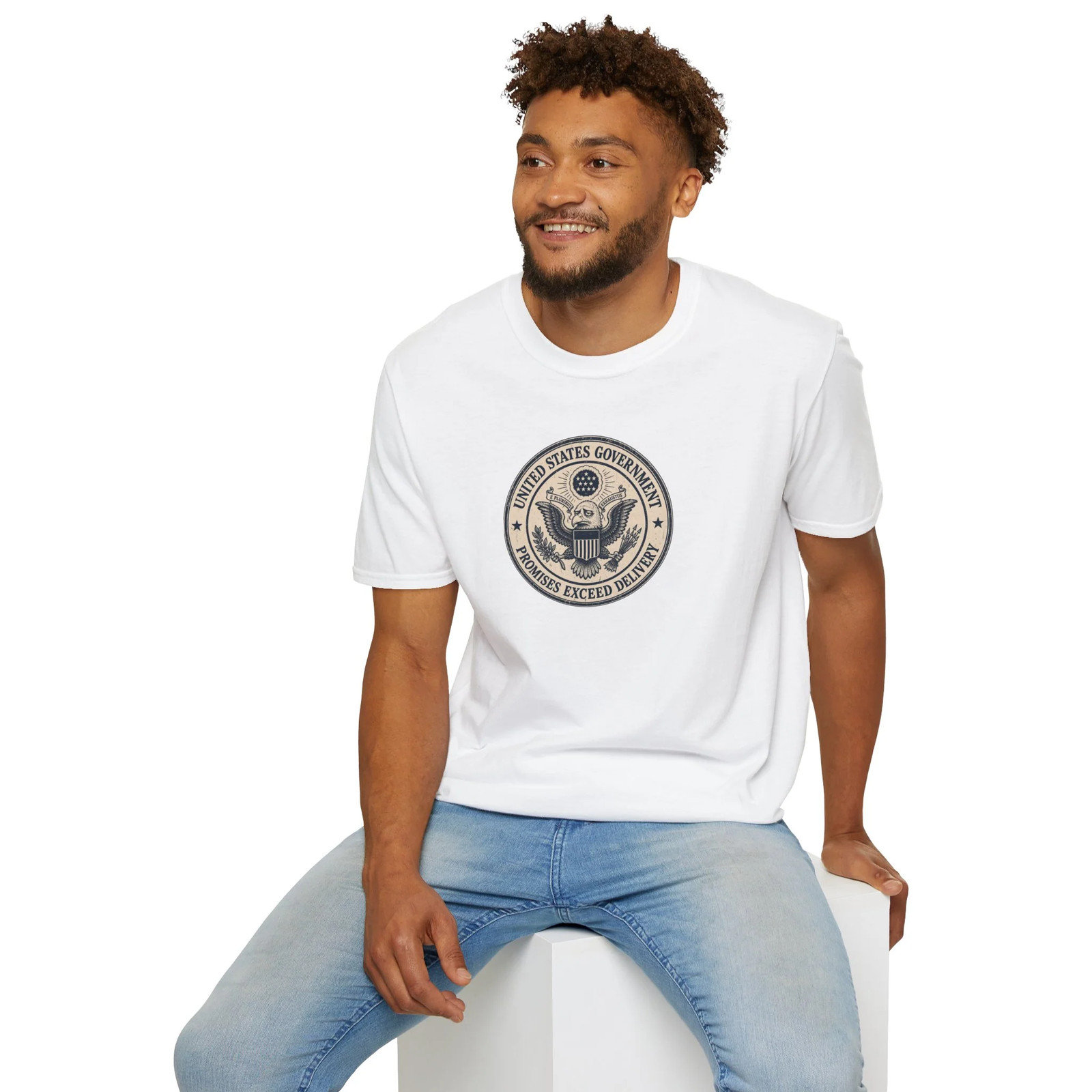 US Government Seal T Shirt Promises Exceed Delivery Funny Unisex Graphic Tee