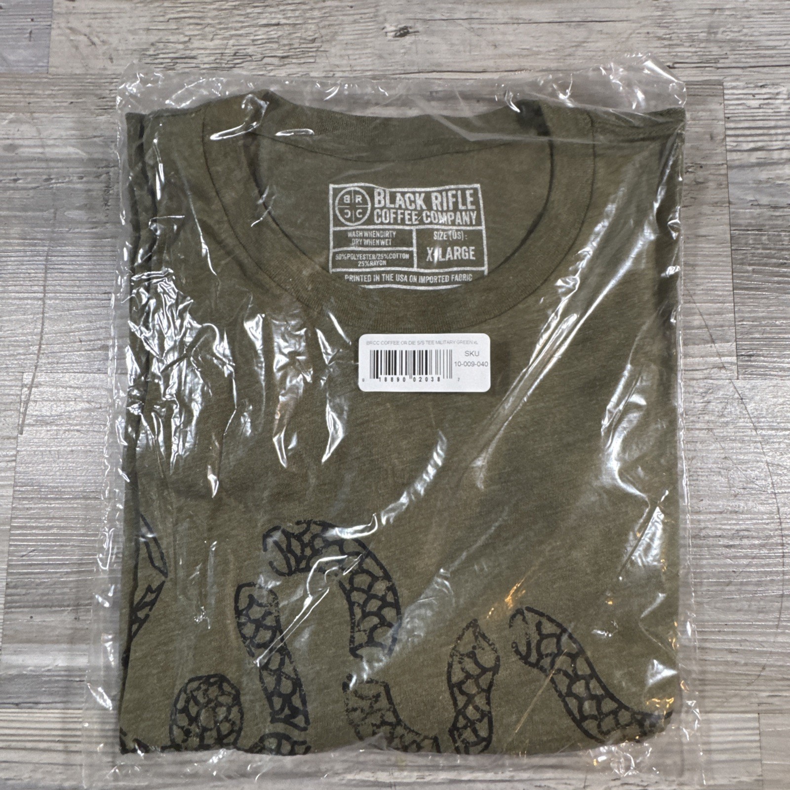 Black Rifle Coffee Company Coffee or Die T-Shirt Snake Military Green Size XL