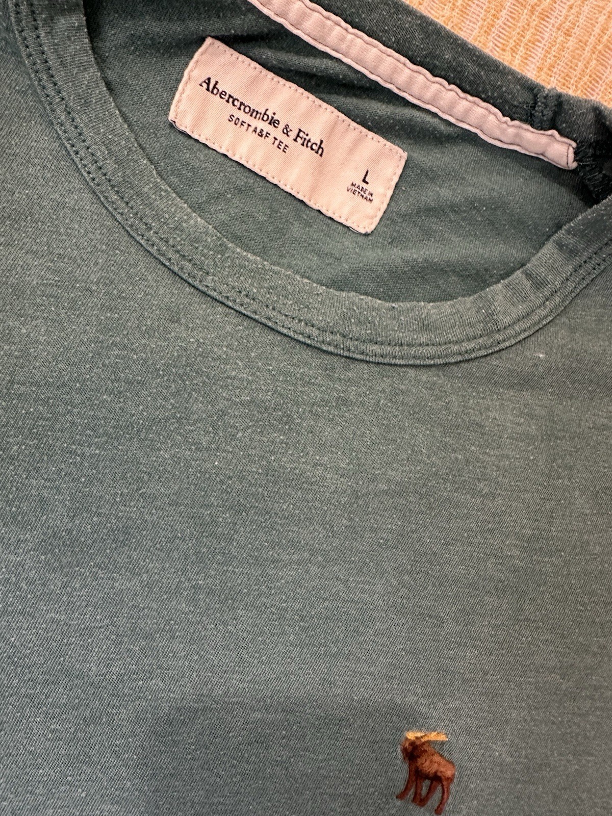 Abercrombie & Fitch Soft A&F Tee Green Jersey Crew Tee Embroidered Moose M-L