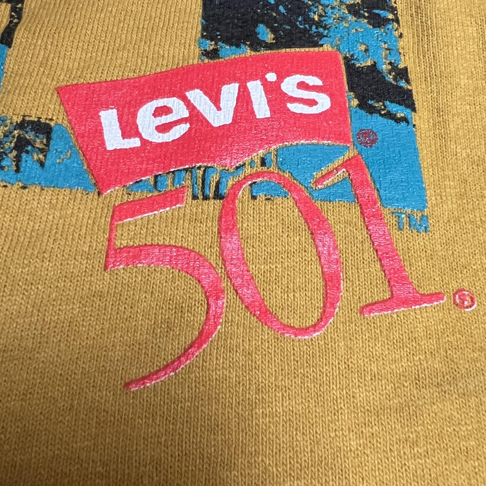 Vintage Levi’s Button Your Fly Shirt Mens Medium Yellow 501 1991 90s Graphic Tee