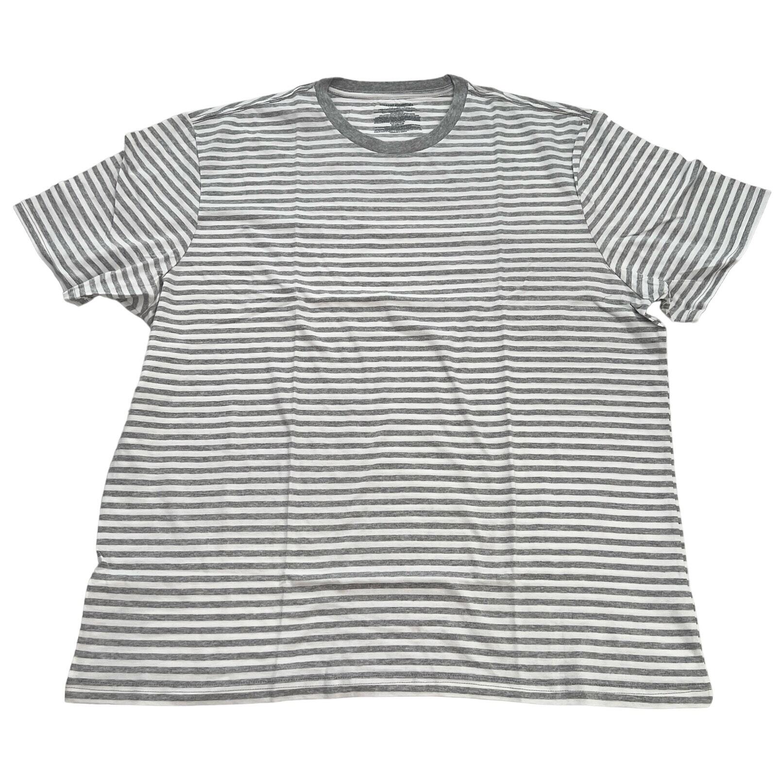 Amazon Essentials Men’s Gray Striped Reg-Fit Short Sleeve Crewneck T-Shirts 2XL