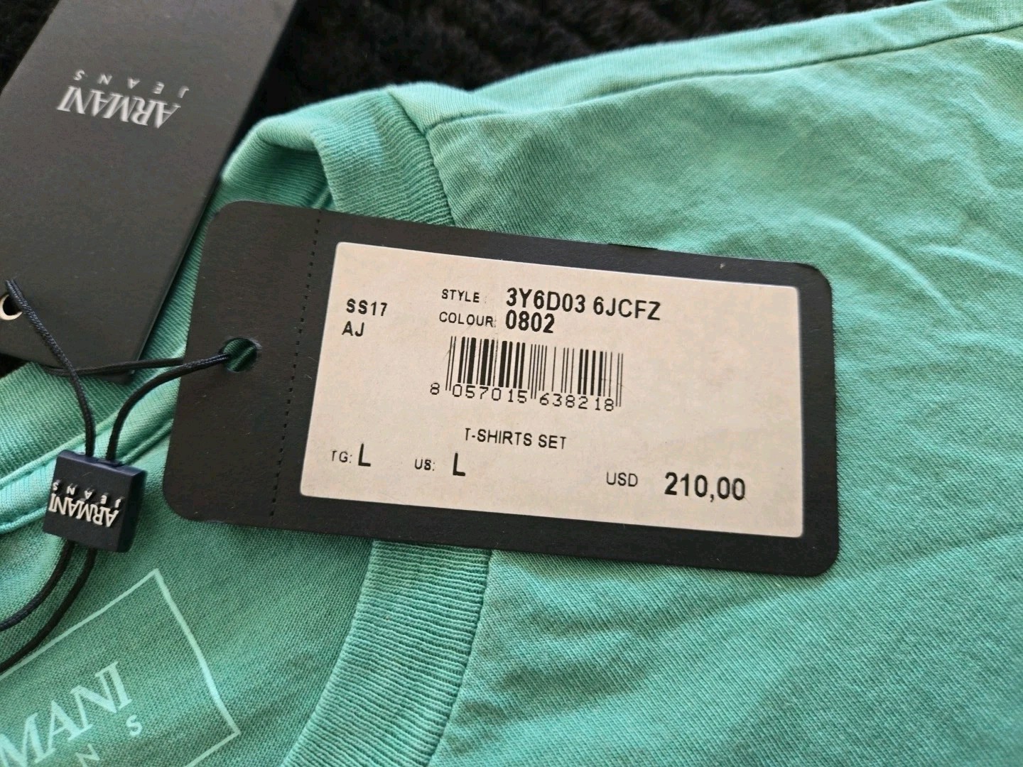 Armani Jeans 100% Pima Cotton Green T-shirt Large Brand New With Tags