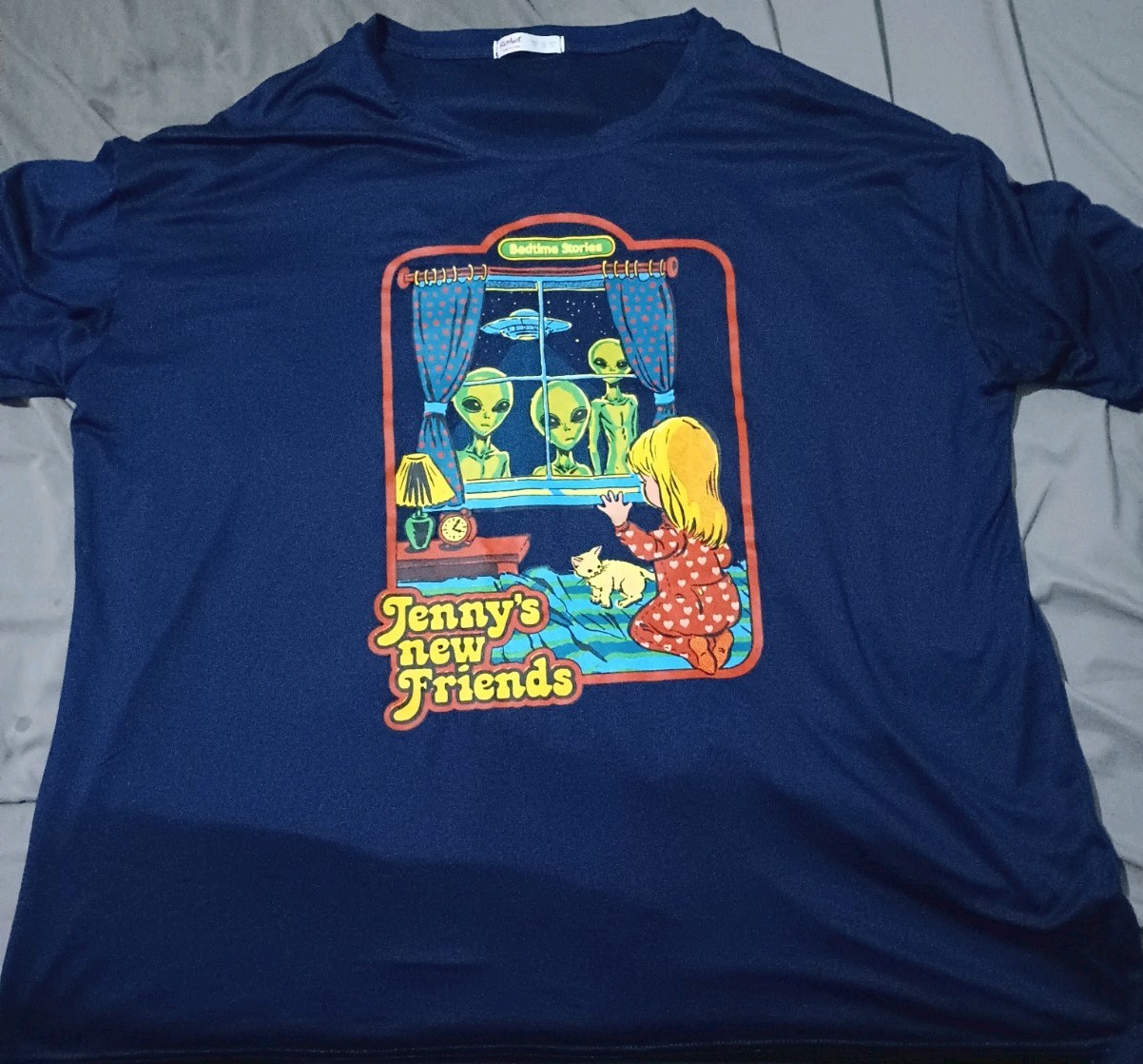 Funny Bedtime Stories Jenny’s New Friends T-shirt Unisex XL Blue