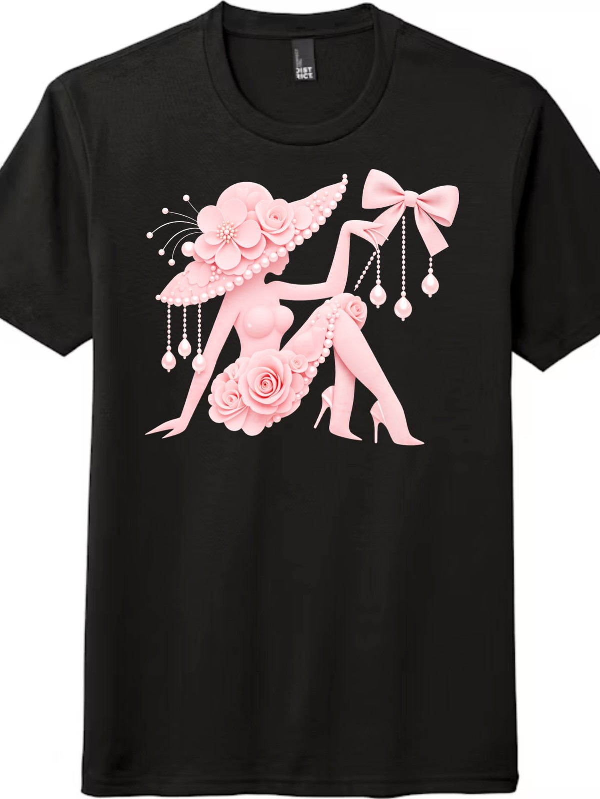 Pink Floral Lady with Pearls Feminine Art T-Shirt
