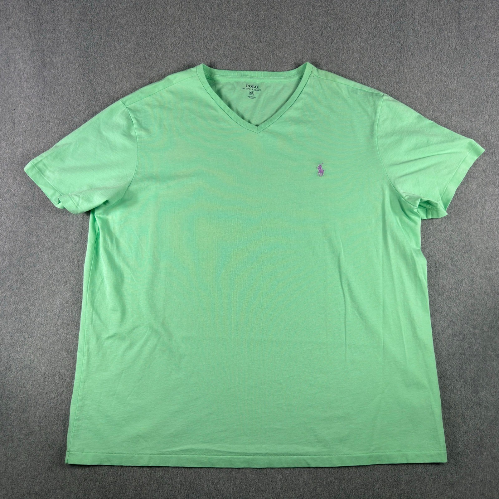 Polo Ralph Lauren T Shirt Mens XXL Green Purple Pony V Neck Short Sleeve