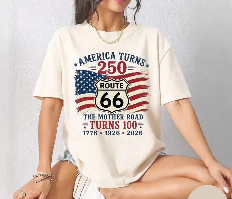 Route 66 100 Years & 250 T-Shirt, 250th Anniversary Gift
