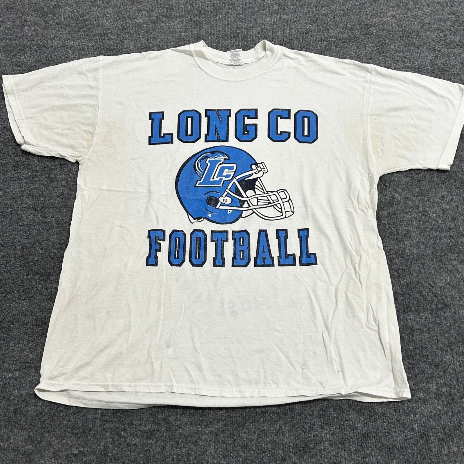 Jerzees T-Shirt Mens XL White Long Co Football Graphic Short Sleeve Heavyweight