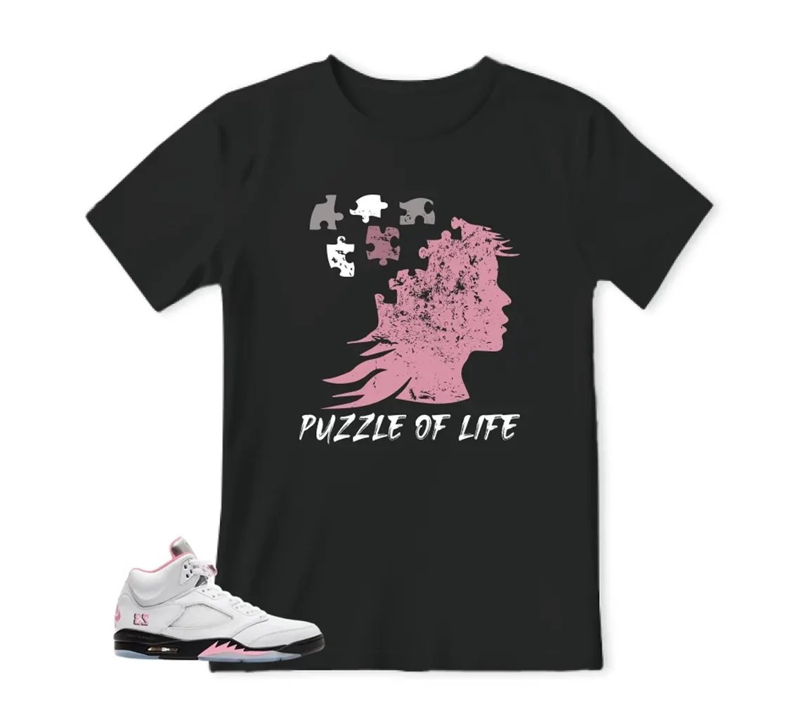 Sneaker Tees Shirt To Match Retro 5 Soft Pink AJ5 , BLACK/WHITE