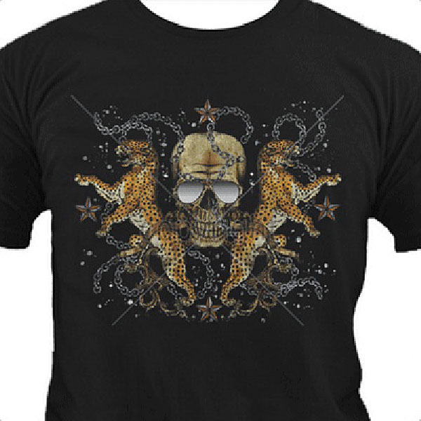 Skull w/Leopards T Shirt Choose Style, Size, Color Skull Tee Up To 4XL 10151
