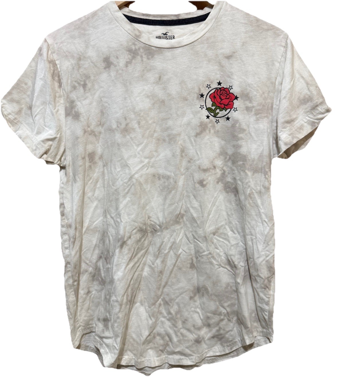 Hollister Must Have Collection Rose Grey Tie-Dye Curved Hem Tshirt Men’s S/M