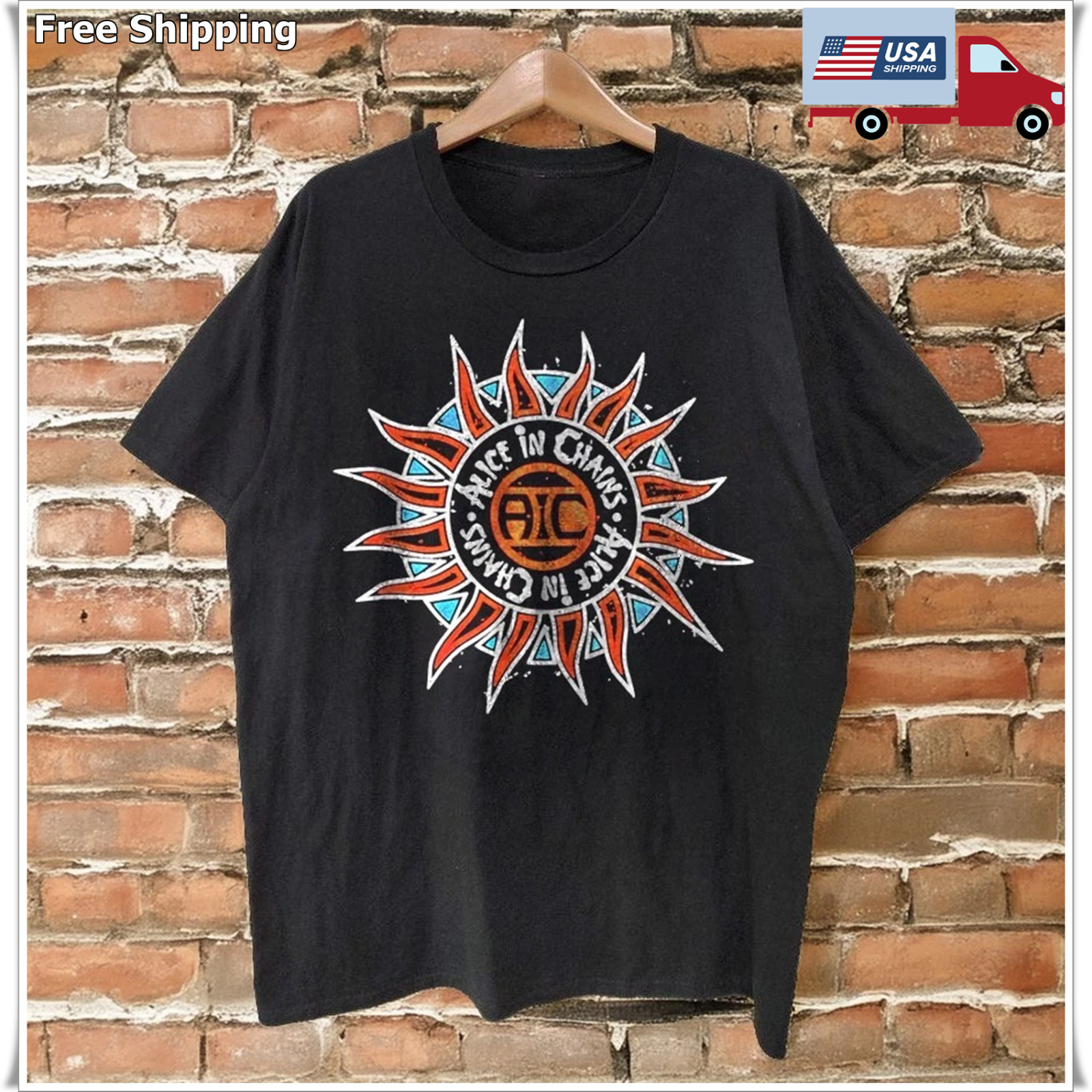 New!! Alice in Chains Logo Rock Band Grunge 90s Black Cotton T-shirt Size S-5XL
