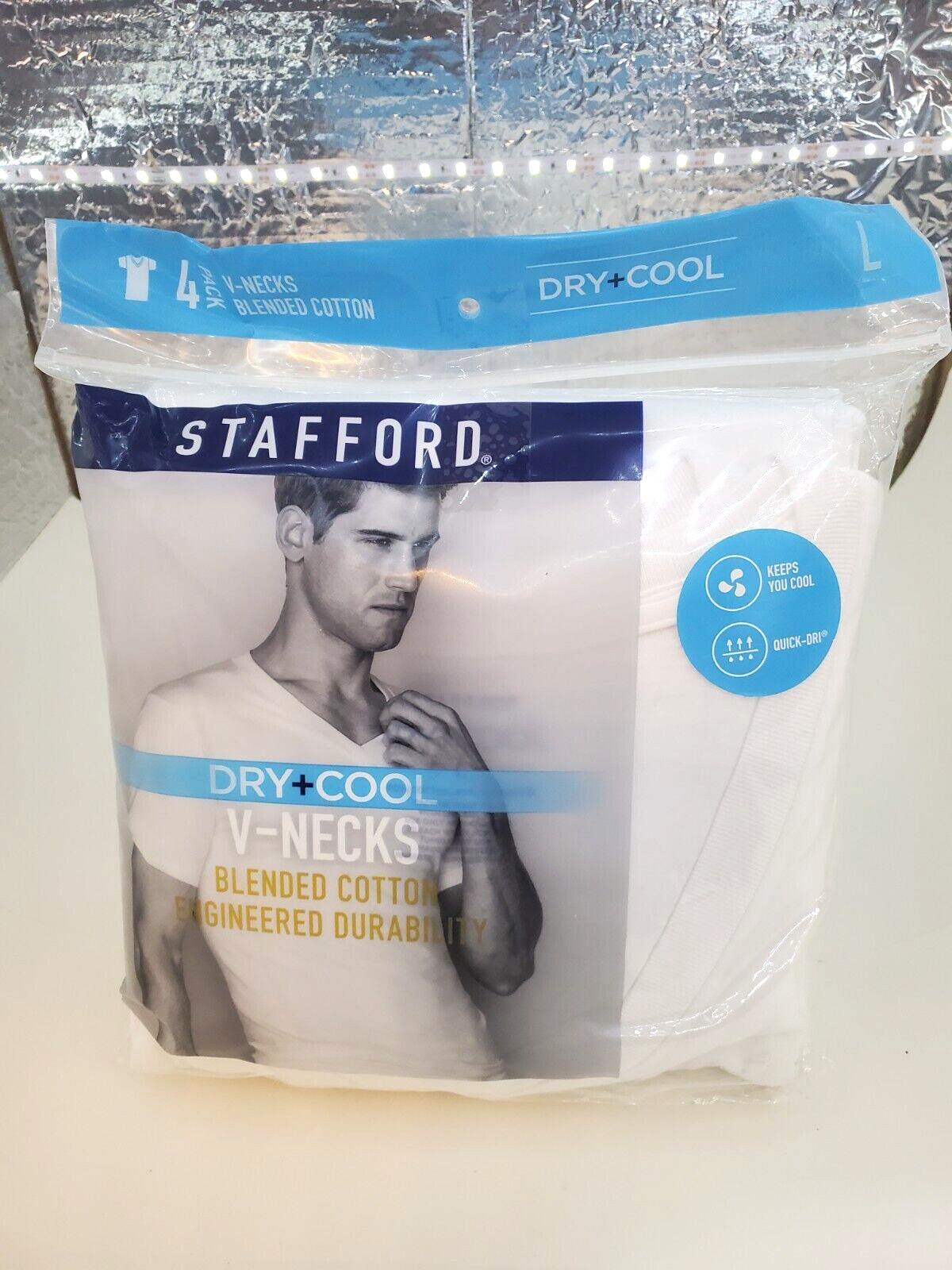 Stafford T Shirt Dry+Cool V-Necks Blended Cotton LARGE 4Pack