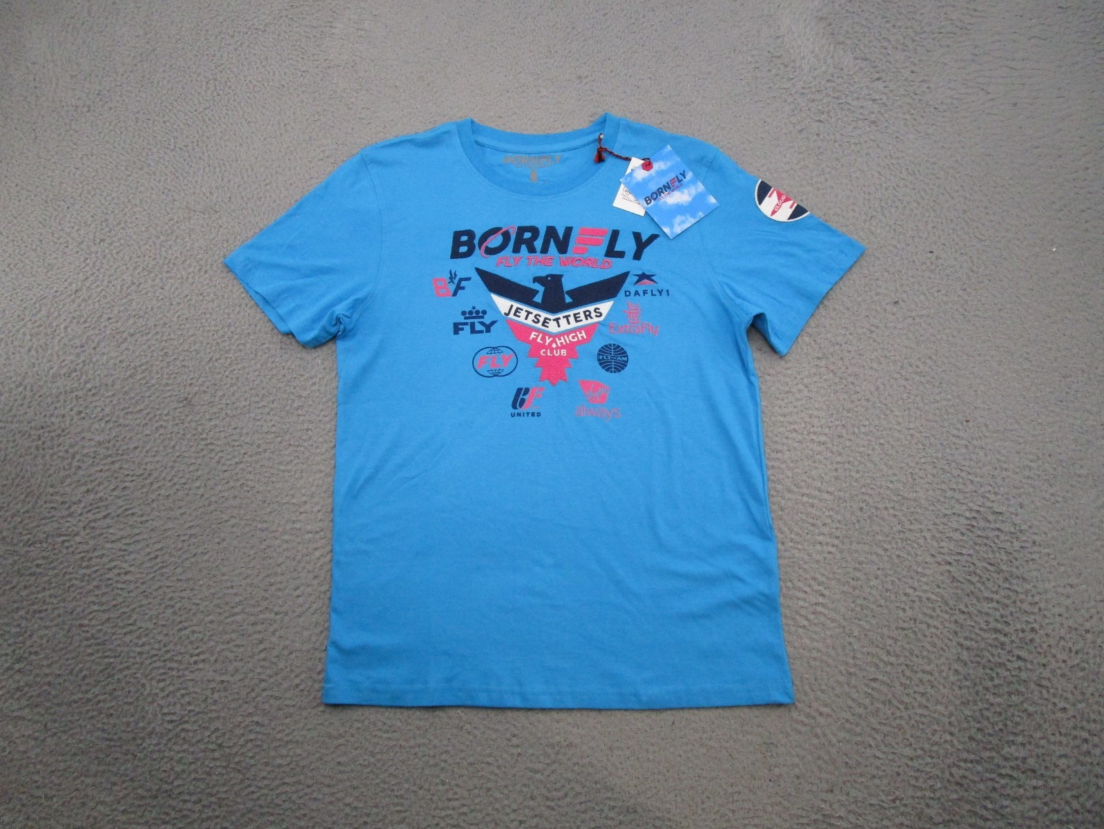 Born Fly Men’s Fly The World Embroidered Airplane Shirt Mens Size M NEW Read