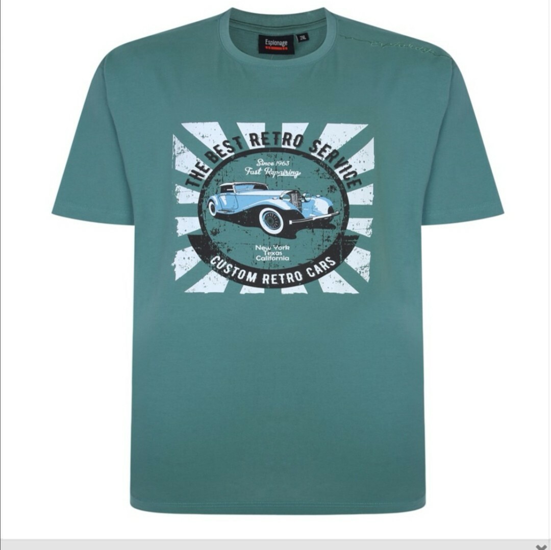 NEW IN ESPIONAGE SPRUCE GREEN RETRO CAR TEE SHIRT T357 2XL3XL 4XL5XL6XL7XL8XL