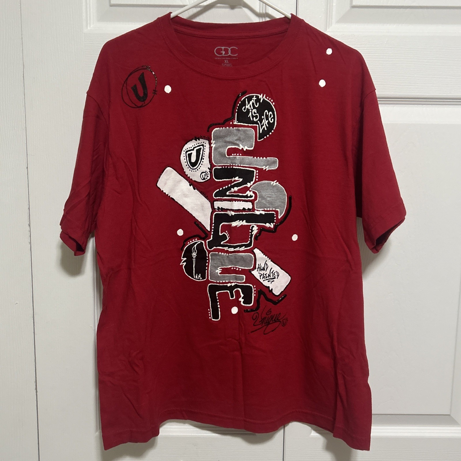 Unique Clothing “abstract Design” Hand Painted XL Red T-Shirt – One Of One Art