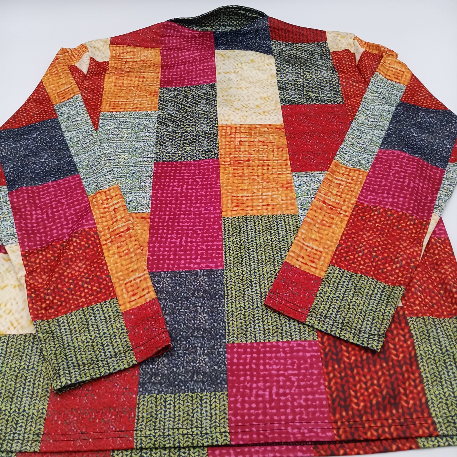 Geometric Colorblock T Shirt Mens XL Multicolor Long Sleeve With Buttons