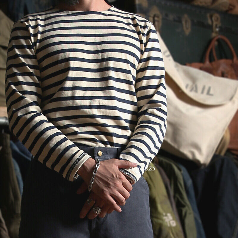 Bronson Mens Breton Striped Long Sleeve Shirt Causal French Sailor Naval T-Shirt